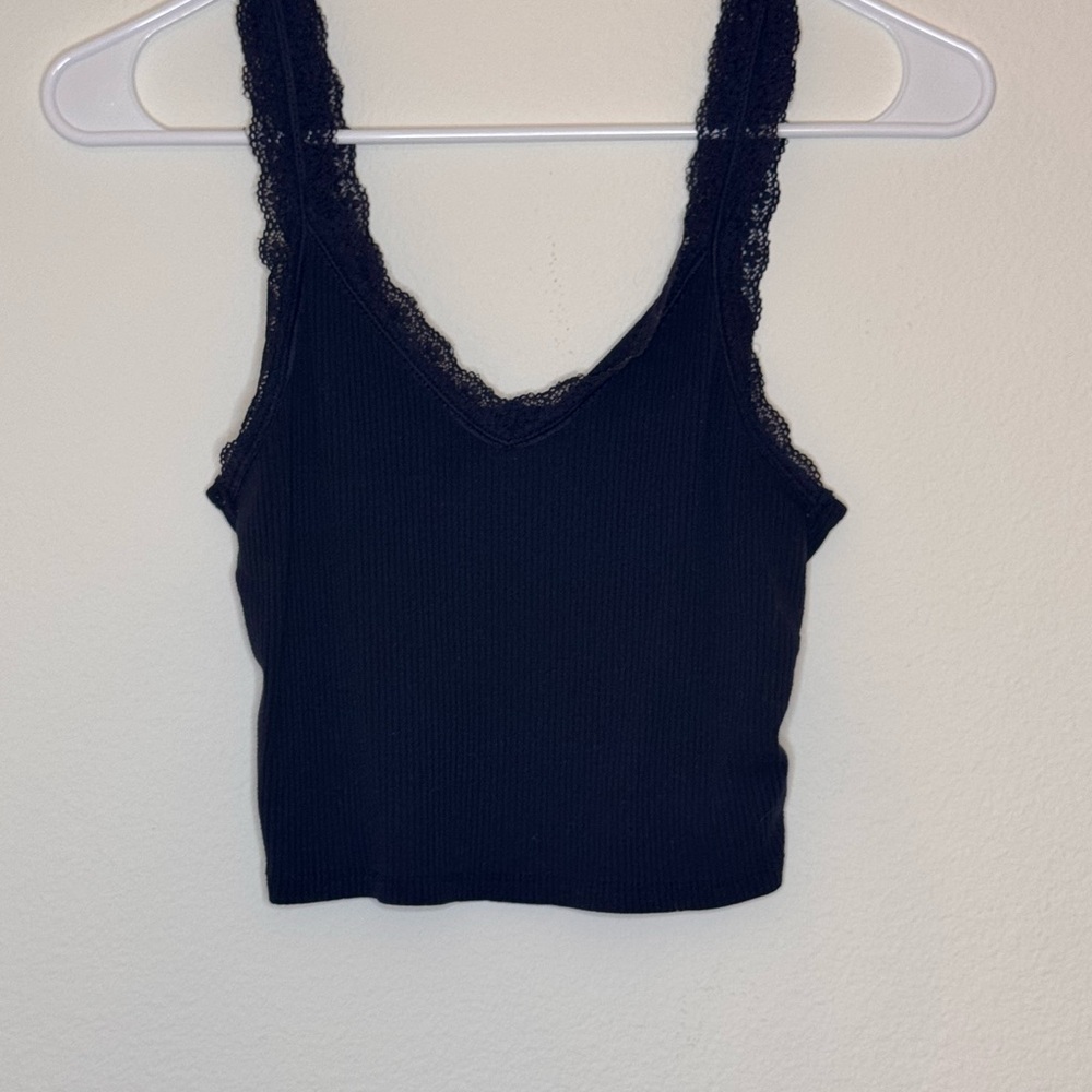 AE Navy Lace Trim Ribbed Tank Top